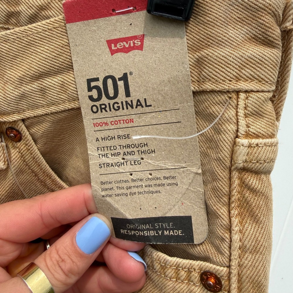Levis 501 Original women High Rise Straight Leg Jeans Tan Khaki 26x32 NWT retro
